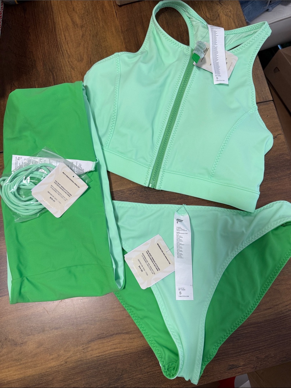 Fabletics Mint and Kelly Green Zip-Front Bikini Set